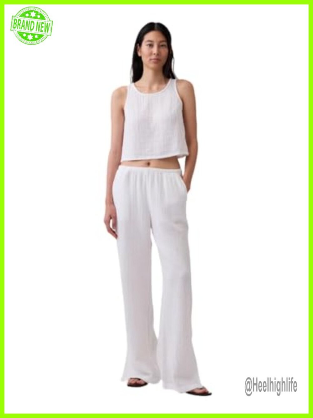 Women's Pull-On Gauze Side Slit Pants Relaxed Fit Ankle Length